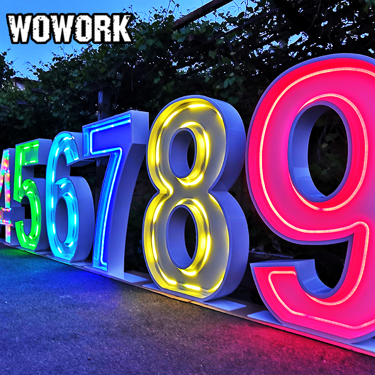 WOWORK 2022 горячая Распродажа RGB светодиодный стальной Металл водонепроницаемый светящийся шатер неоновый знак световое украшение для 3d наружного использования