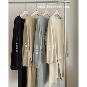 Autunno/inverno nuovo ampio pigiama solido femminile con coulisse girocollo Pullover Homewear per donna - Product Image 6