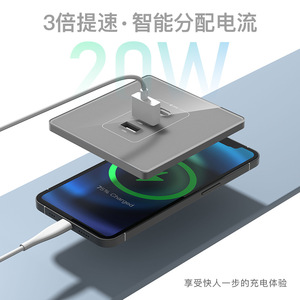 เต้ารับชาร์จไฟแบบติดผนัง International Electric 86 Type-C USB กำลังไฟ 20W ชาร์จเร็วสำหรับโทรศัพท์มือถือ สีเทา - Product Image 2