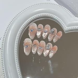 10 pièces ballerine courte presse à la main sur les <span class=keywords><strong>ongles</strong></span> couverture complète oeil de chat <span class=keywords><strong>faux</strong></span> <span class=keywords><strong>ongles</strong></span> bâton sur les <span class=keywords><strong>ongles</strong></span> avec strass feuilles décorées - Product Image 5