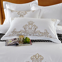 Parures de lit d'hôtel 100% coton satiné, broderie, housse de couette, drap, taie d'oreiller