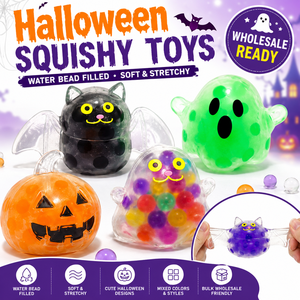 Mini jouet anti-stress créatif en peluche souple et mignonne en forme de chauve-souris fantôme ou citrouille, rempli de billes TPR, pour Halloween, vente en gros - Product Image 1
