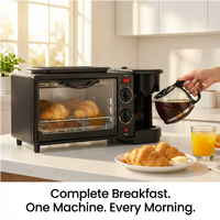 Station petit-déjeuner multifonctionnelle 3-en-1 : grille-pain électrique, cafetière et poêle à frire - Appareil électroménager en acier inoxydable
