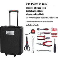 799 pièces en aluminium Trolley Case Tool Set Silver House hold Repair Hand Tool Set Kit Box Toolbox Combo Storage Case