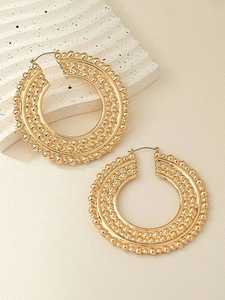 2024 Fashion Jewelry Exaggerated New Concave Convex Large Circle <strong>Earrings</strong> Hammered Flower Big Round <strong>Clip</strong> <strong>on</strong> <strong>Earrings</strong> Hoops - Product Image 6