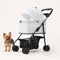Poussette pour animaux de compagnie en tweed tendance pour chiens et chats de petite et moyenne taille, avec auvent en maille respirante, double ouverture, poussette de voyage avec porte-gobelet