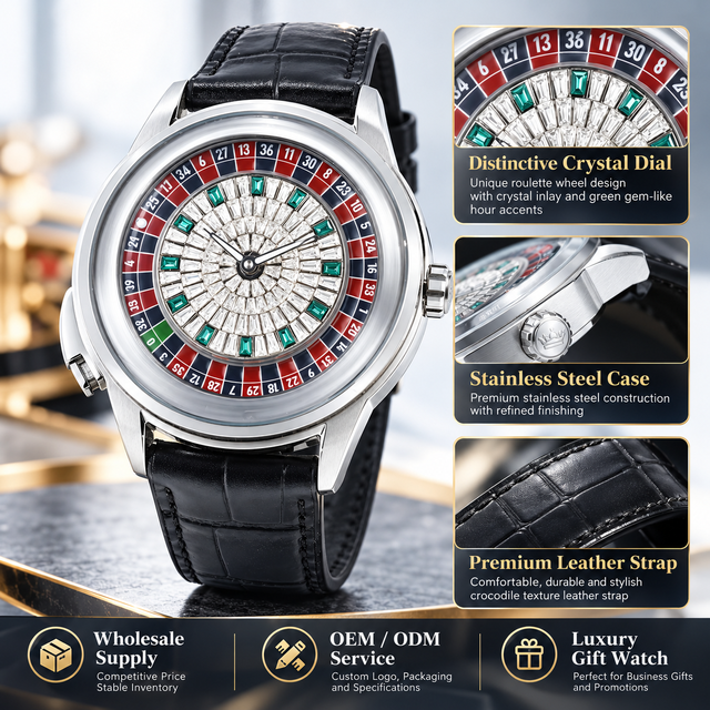 Men Automatic Mechanical Watch Unique Roulette Wheel Dial Stainless Steel Case Sapphire Crystal Waterproof Luxury Wristwatch