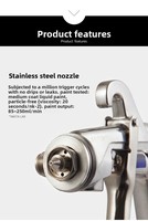 Pistolet de pulvérisation HVLP industriel à alimentation sous pression pour l'aérospatiale, 1000 ml/min, en aluminium moulé sous pression, buse 1,2-1,6 mm, gobelet de peinture 400-1000 ml