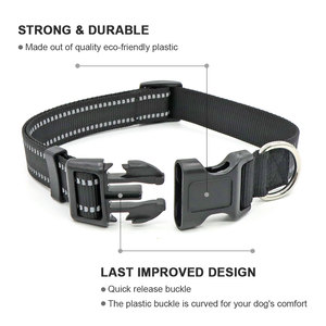 Reflective Nylon <b>Dog</b> <b>Collar</b> Adjustable Buckle Closure Solid Black All Seasons Pet Accessory Simple Style - Product Image 3