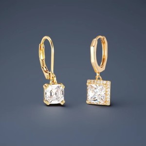 Drop Earrings Square Zircon Bezel Setting Geometric Design Party Fashion - Product Image 2
