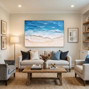 Peinture abstraite de plage lumineuse, art mural, décoration intérieure, œuvre d'art texturée faite à la main pour le salon, la chambre à coucher, le bureau, arts décoratifs - Product Image 6