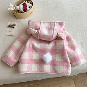 Child Star Circle Girls <b>Coat</b> Pink Checkered Hooded Thick Fleece <b>Lined</b> Winter Outwear - Product Image 4