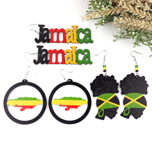 <strong>Rasta</strong> Jamaica <strong>Flag</strong> Women Wooden Earrings - Product Image 3