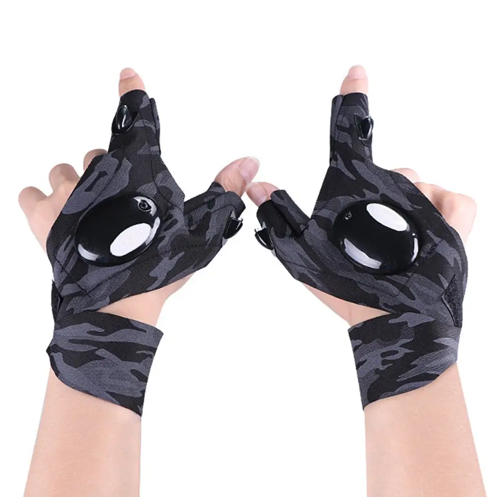 Night Light Waterproof Fishing Gloves with LED Flashlight Rescue Tools Outdoor Gear Cycling Practical Durable Fingerless Gloves