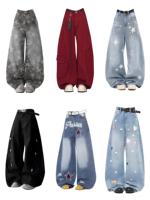 Celana Jeans Wanita High Waisted Model Baru, Longgar, Nyaman, Lurus, Ramah Lingkungan, Bernapas, 12oz, Cetak Sesuai Pesanan