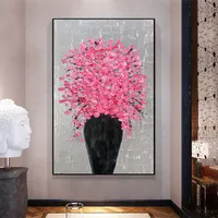 Décoration d'intérieur moderne, peinture à l'huile abstraite 3D sur toile, motif de fleurs rouges, texture épaisse, travail manuel, art au couteau, pour la décoration de fond