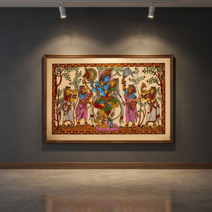 Peinture artisanale en tissu Lord Krishna Raslila Pattachitra, art populaire traditionnel d'Odiya, décoration murale pour salon, maison, temple - Product Image 6