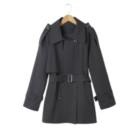 Veste trench décontractée en coton et élasthanne pour femme, douce, à double boutonnage, col à revers, épaules tombantes, longueur midi, printemps automne