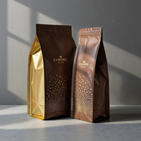 Sacs d'emballage pour café et thé de qualité alimentaire à fond carré à huit côtés avec fermeture éclair auto-scellante et valve d'air en aluminium