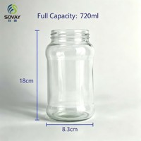 Pot en verre à bord incurvé haut, 650 ml, transparent, avec couvercle fileté, pour mise en conserve domestique, fermentation, emballage alimentaire commercial