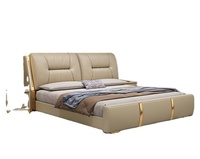 Lit plateforme moderne de luxe JUNYUHAO avec éclairage LED intégré, revêtement en cuir, mousse haute densité, cadre en pin, tailles Queen/King pour chambre à coucher