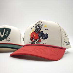 Gorra de béisbol de sarga de poliéster/algodón del fabricante OEM, curvada, resistente al agua, de alto rendimiento, con cuerda, para golf, con logotipo personalizado y puntos. - Product Image 5