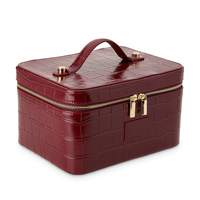 Grande trousse de maquillage de voyage en similicuir PU gaufré croco avec séparateur amovible