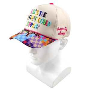 Casquette de baseball structurée à 5 panneaux bicolore avec cordon, broderie 3D personnalisée de <span class=keywords><strong>mots</strong></span> motivants et motif à carreaux arc-en-ciel - Product Image 3