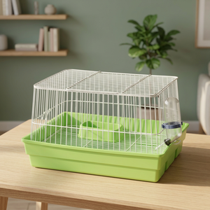 746 Quadrate Metal & <b>Plastic</b> Wire Mesh Rabbit Pet House with Drinker & Feeder Retro Style Breathable Design - Product Image 2