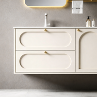 Meuble de salle de bain moderne résistant à l'eau avec miroir LED, armoire de salle de bain avec lavabo intégré sans joint, design de luxe de haute qualité