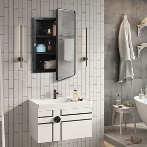<span class=keywords><strong>Armoire</strong></span> à médicaments en plastique avec miroir de salle de bain avec cadre en métal noir - Product Image 6