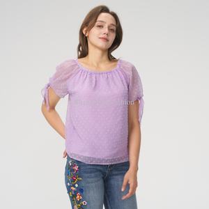 Blusas y Tops Franceses Nuevos al por Mayor para Mujer, con Mangas Abullonadas, Estilo Moderno, Tops de Manga Corta para Mujer - Product Image 1