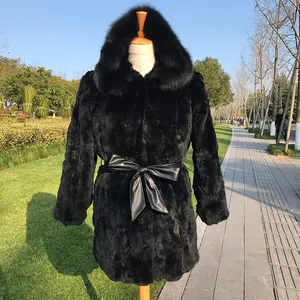 Manteau de fourrure d'hiver pour femme, véritable manteau de renard orné de lapin, vente en gros d'usine,