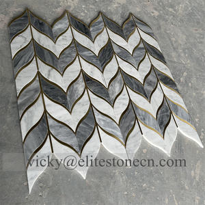 Neues Design Gemischte Farben Marmor-Mosaik Weißer Marmor und Grauer Marmor Blattförmiges Mosaik für Küchenwand - Product Image 3