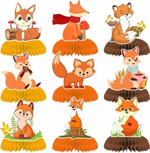 Set di 9 Centrotavola a Nido d'Ape con Volpi 3D, Decorazioni per Feste di Compleanno e Baby Shower a Tema Animali del <span class=keywords><strong>Bosco</strong></span> - Product Image 1