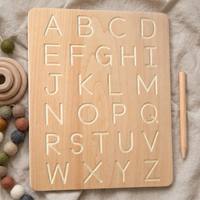 Jouets en bois Montessori, aides pédagogiques pour l'éducation précoce, alphabet et chiffres pour enfants, stylo de calligraphie à double face avec rainures pour le contrôle de la écriture