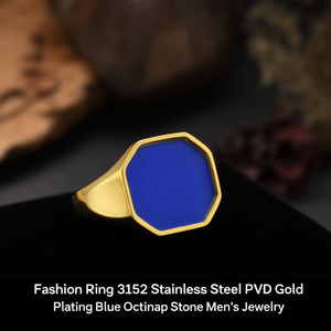 แหวนแฟชั่น สแตนเลสสตีล 316L ชุบทอง PVD ประดับพลอยสีน้ำเงินทรงแปดเหลี่ยม เครื่องประดับผู้ชาย - Product Image 3