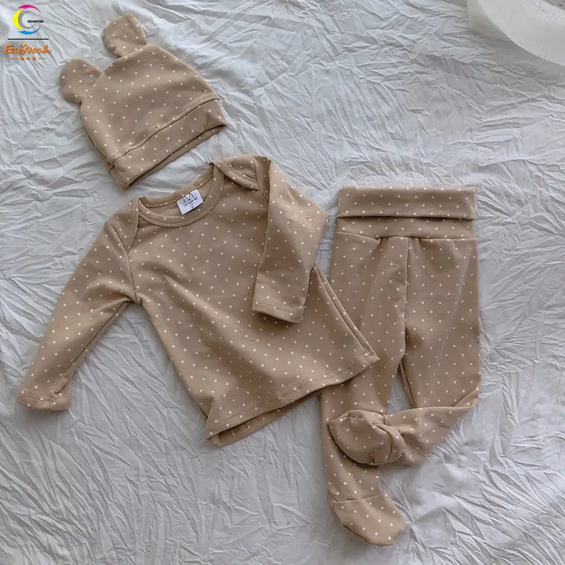 3 pcs baby clothing set stretchy cotton baby clothes sets with top footed legging hats infant pajamas set