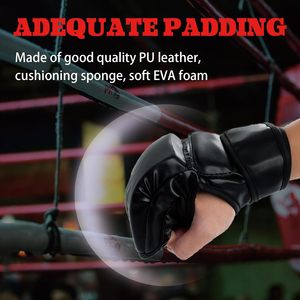 FOXA Mma Gloves Black Red Velcro Wrist Training Sparring Unisex Leather Foam Glove <b>Set</b> - Product Image 3