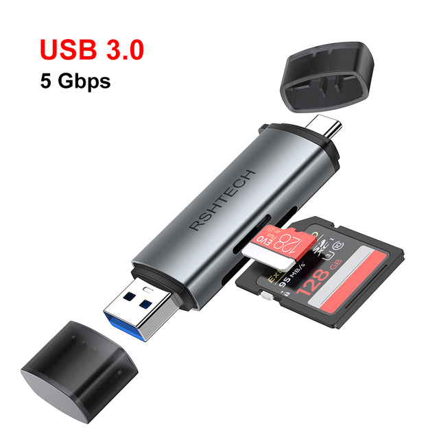Low MOQ Customized 2 in 1 TF SD Card Reader USB C USB 3.0 Memory OTG Card Reader Adapter With Type C for Mac Laptop PC Computer