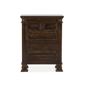 Commode traditionnelle en chêne massif, style mid-century modern, fabriquée à la main, 5 tiroirs, meuble de rangement autoportant pour chambre à coucher - Product Image 1