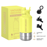 Bouteille d'eau pour animaux de compagnie 32 oz avec logo personnalisé, isolation sous vide en acier inoxydable, bol de rangement détachable, poignée de transport portable, sport