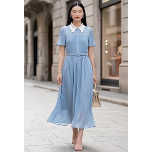 <span class=keywords><strong>Abito</strong></span> Estivo Casual Traspirante con Colletto in Pizzo, in Poliestere, con Busto Plissettato, Orlo Svasato, Vita Stretta, Stile Ampio e Svasato, Effetto Snellente - Product Image 4
