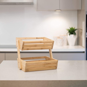 Cesta de Frutas de Bambú Golden Nature de 2 Niveles, Estante de Almacenamiento para Cocina, Organizador Multifuncional Independiente - Product Image 3