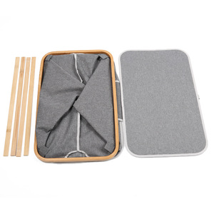 Cesto portabiancheria da bagno a 2 scomparti Decor Flip Cover cesto portabiancheria senza manico supporto in bambù per bambini in lino di <span class=keywords><strong>plastica</strong></span> all'ingrosso - Product Image 2