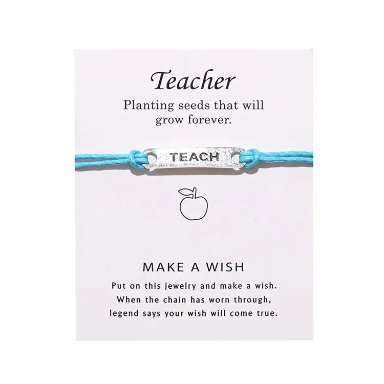 SC all'ingrosso Infinity Wish Card bracciali regalo per il giorno dell'insegnante colorato fatto a mano Wax String insegna il braccialetto della carta di benedizione dell'insegnante