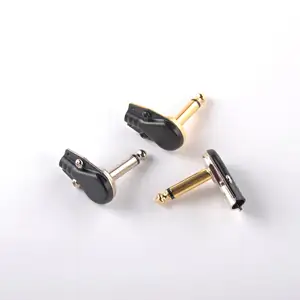 Konektor audio seimbang TRS sudut kanan lapis emas, konektor audio 6.35mm 1/4 stereo mono colokan pancake untuk kabel instrumen