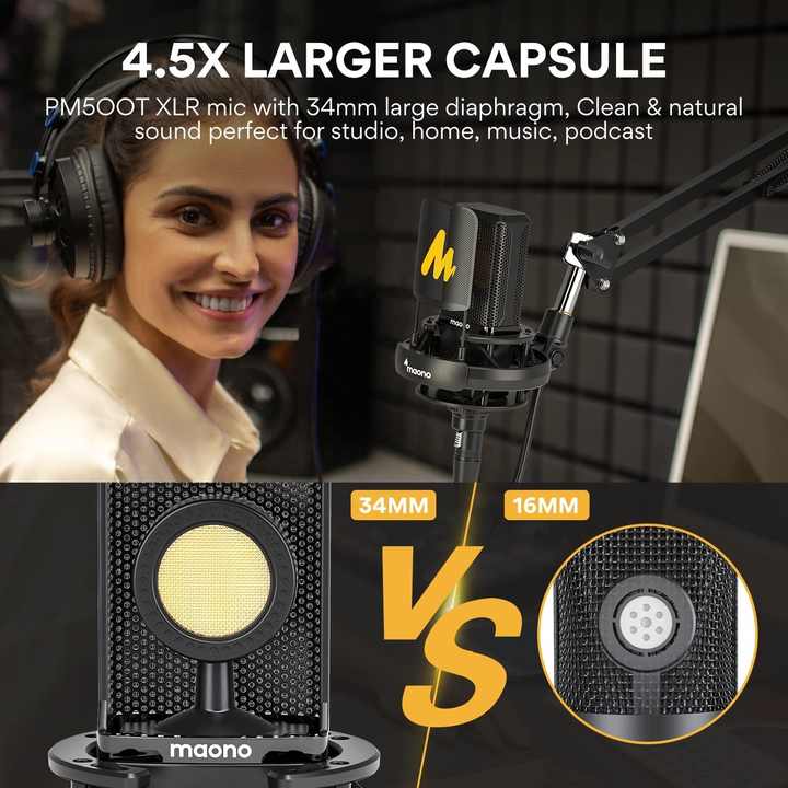 MAONO XLR コンデンサーマイク 34mm大型ダイアフラム付き