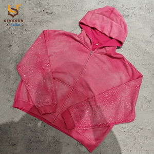 Sweat à capuche personnalisé effet délavé pour homme, 100% coton épais, coupe oversize, délavage vieilli avec strass, collection hiver - Product Image 1