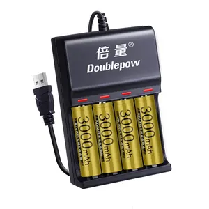 标准电池充电器4插槽USB LED显示屏智能快速充电器，用于1.2V AA/AAA Ni-MH/Ni-CD可充电电池